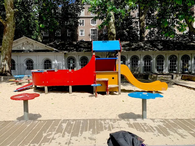 Toddler play area and sand pit at Coram's Fields playground for children near British Museum