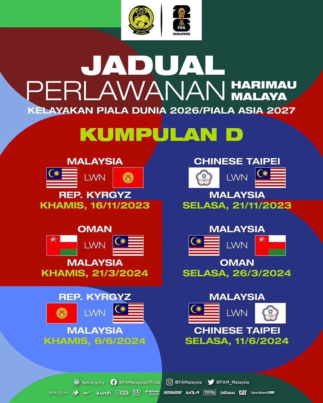 Jadual Perlawanan Malaysia Kelayakan Piala Dunia 2026/Piala Asia 2027