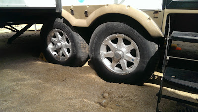 Leveling your RV. Digging out small holes for the high side of the trailer makes is very solid.