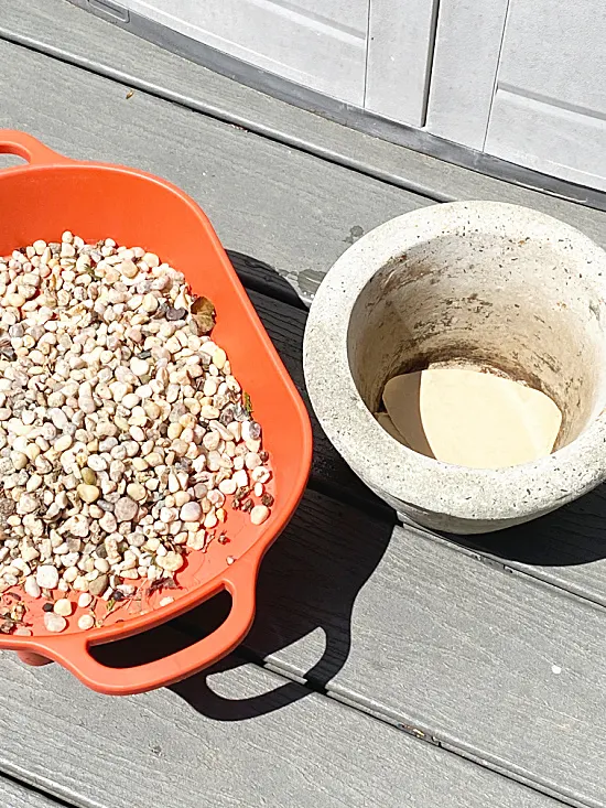 pea gravel and cement planter