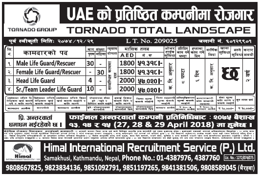 Jobs in UAE for Nepali, Salary Rs 57,020