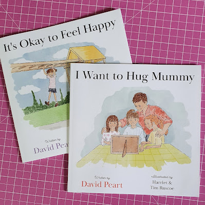 Books For Bereaved Younger Children Review - It's Okay To Be Happy and I want to hug Mummy book covers