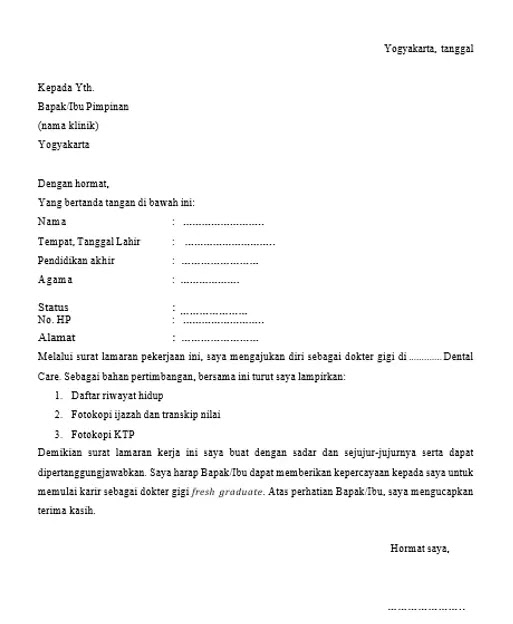 Surat Lamaran Dokter Gigi