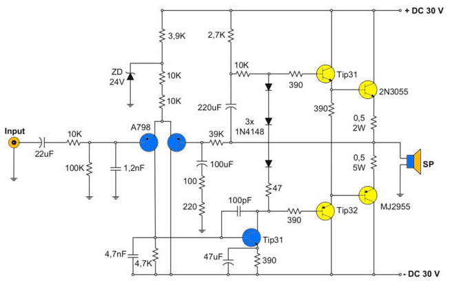 400watt Amplifier Circuit - 400w Amplifier With 2n3055mj2955 - 400watt Amplifier Circuit
