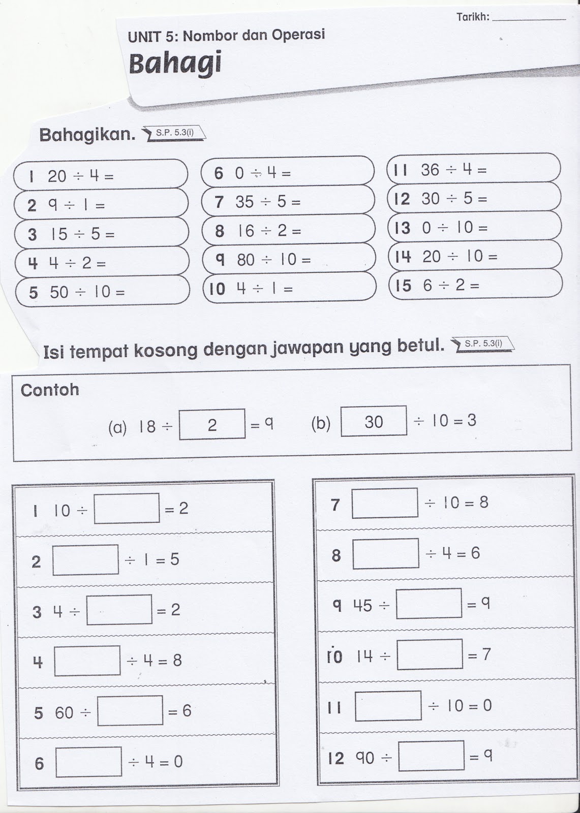 SUDUT MATEMATIK: Lembaran Kerja 6 ( Operasi Bahagi)