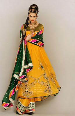 Pakistani Mehndi Dress Design 2012