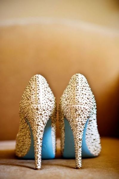 Christian Louboutin blue soled wedding shoes