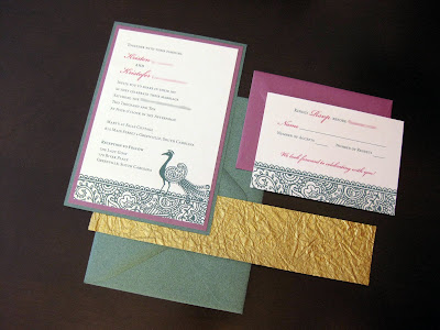 Kris and their lovely jeweltoned peacock themed wedding invitations