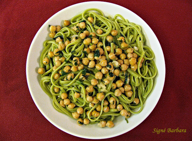 Tagliatelles vertes pois chiches (pasta ceci)