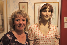 Rachel with the waxwork of Jane Austen  on display at the Jane Austen Centre in Bath