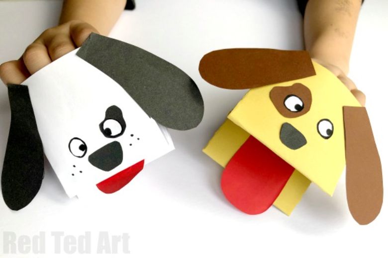 Paper dog hand puppet - DIY puppet making for kids