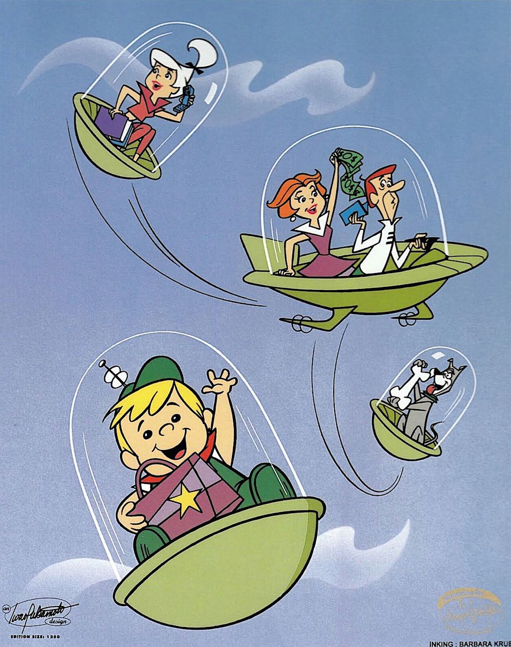 Hanna Barbera animation Jetsons morning, a future family starts their day