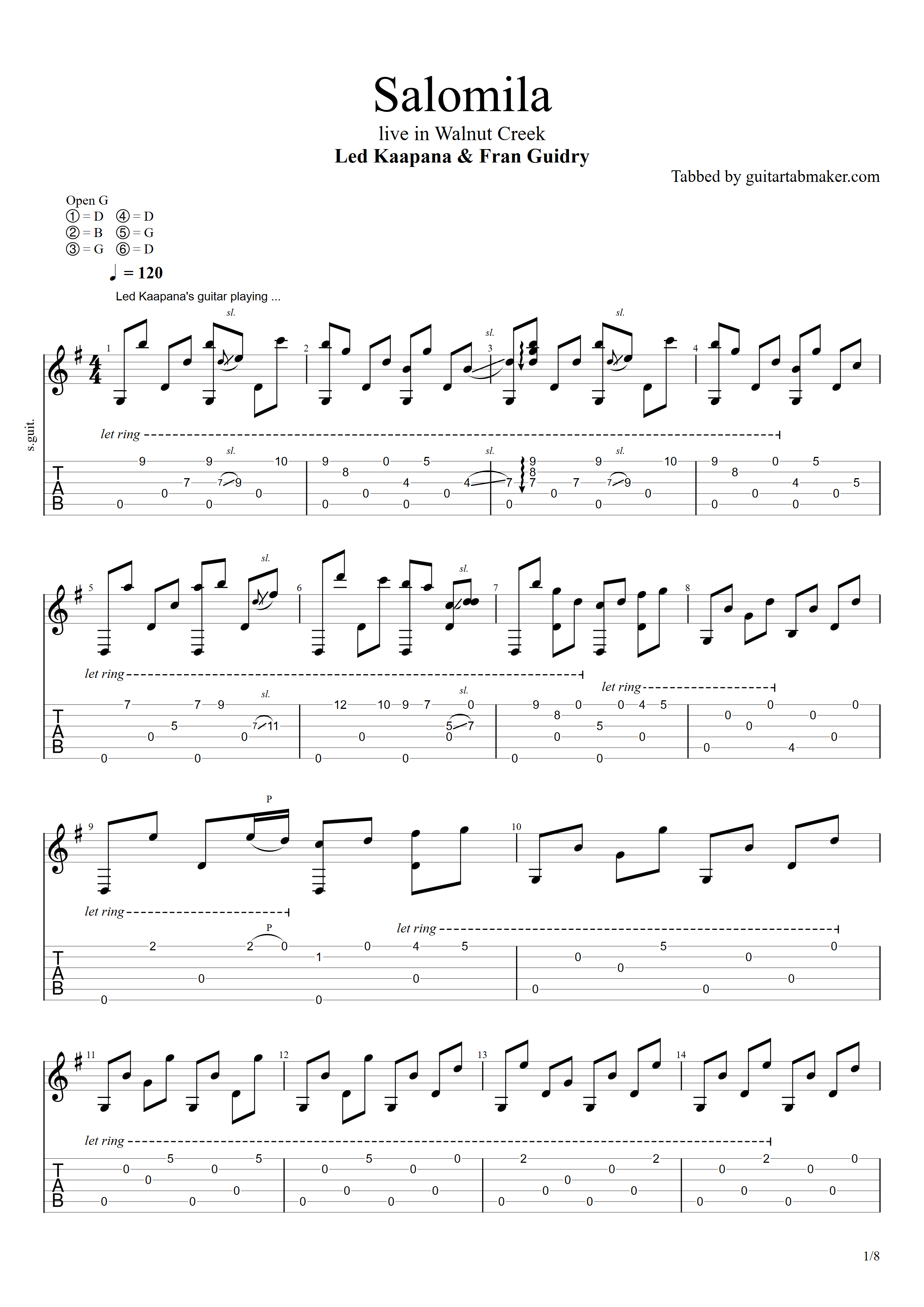 Led Kaapana - Salomila acoustic guitar TAB