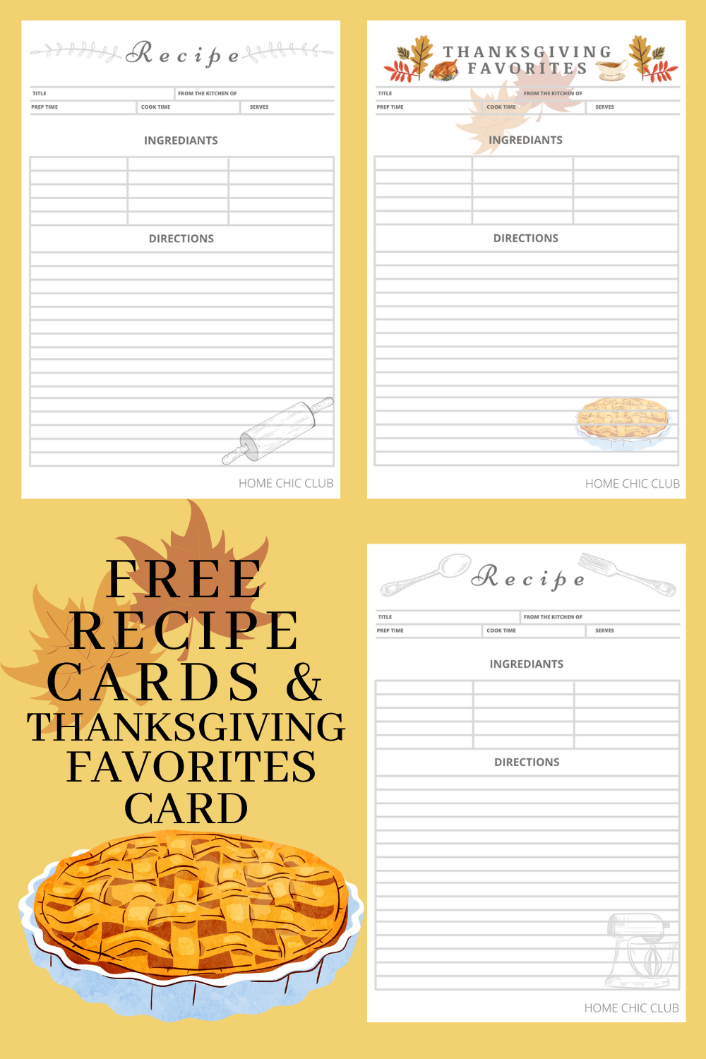 Free Recipe Cards & Thanksgiving Favorites Card