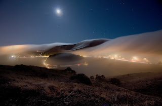 Landscape Night Evening Sky Stars Moon Roads Fog HD Wallpaper