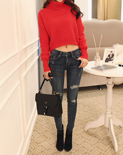 Roll Neck Cropped Sweater