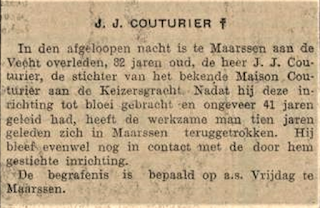 Bericht overlijden Johannes Jacobus Couturier sr.