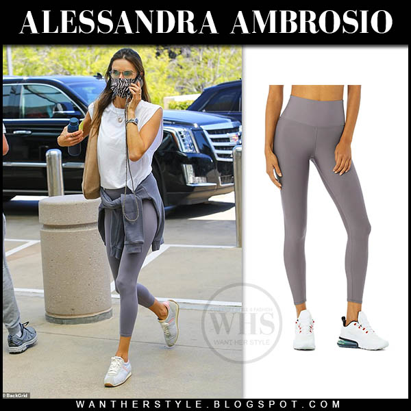 Alessandra Ambrosio in white top and grey leggings