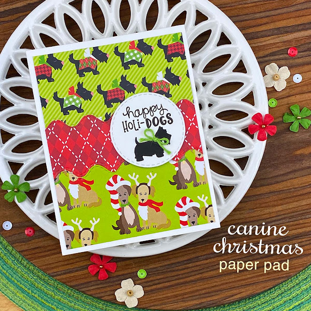Christmas Card by Jennifer Jackson | Canine Christmas Paper Pad, Sea Borders Die Set, Circle Frames Die Set, Dog Silhouettes Die Set and Christmas Puppies Stamp Set by Newton's Nook Designs