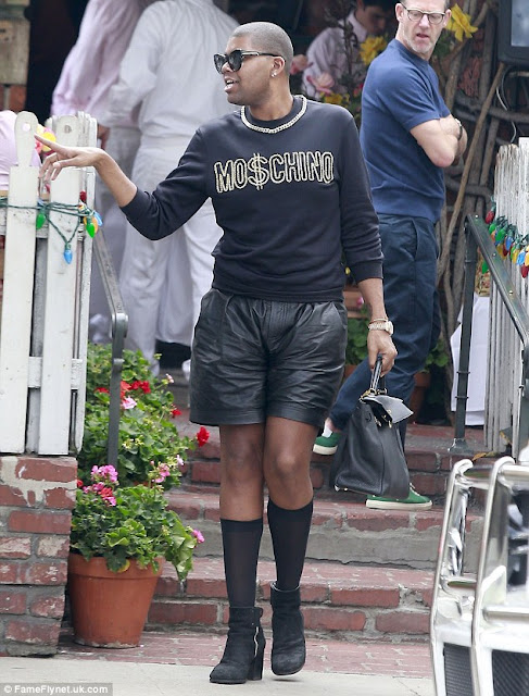 EJ Johnson rocks leather shorts,fetching high-heeled ankle boots& Hermes bag! 2