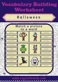 Halloween worksheets to learn the holiday vocabulary for ESL students