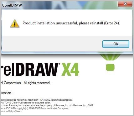 Mengatasi CorelDRAW X4 eror tidak bisa dibuka dengan tampilan product installation unsuccessful