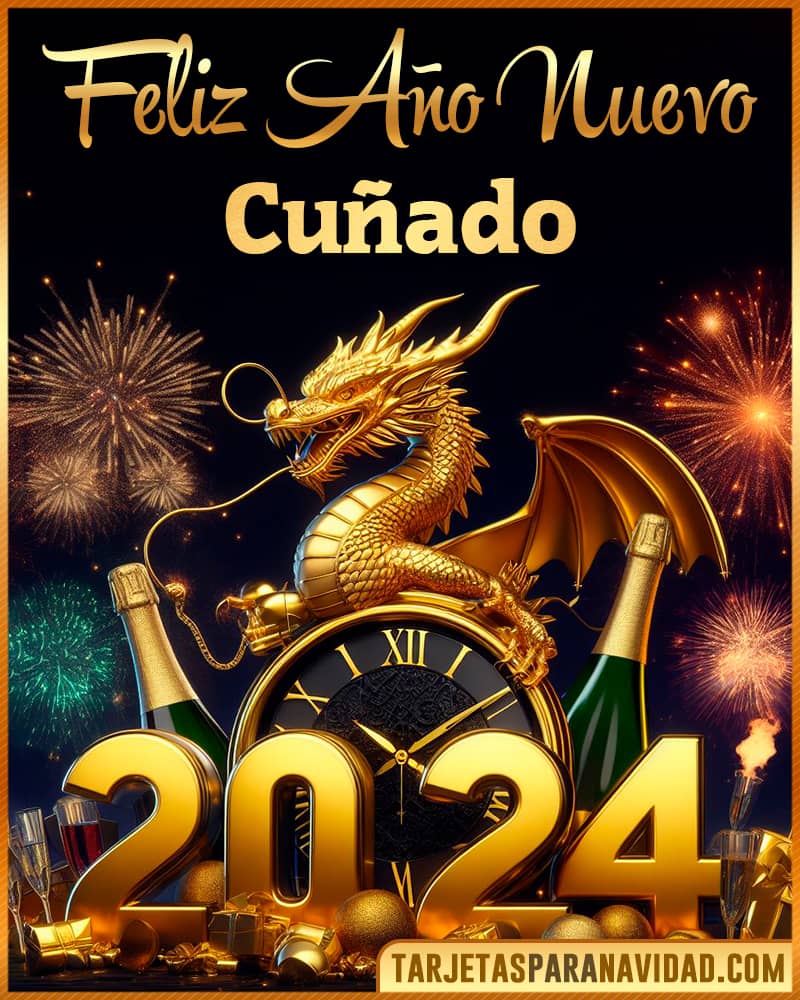 Tarjeta De Feliz Año Nuevo 2024 Con Dragon Dorado Para Cuñado