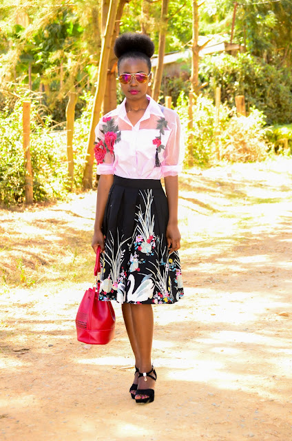 Completing An A-line Skirt Outfit Idea With An Embroidered Shirt