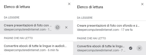 opzioni delle pagine in elenco lettura