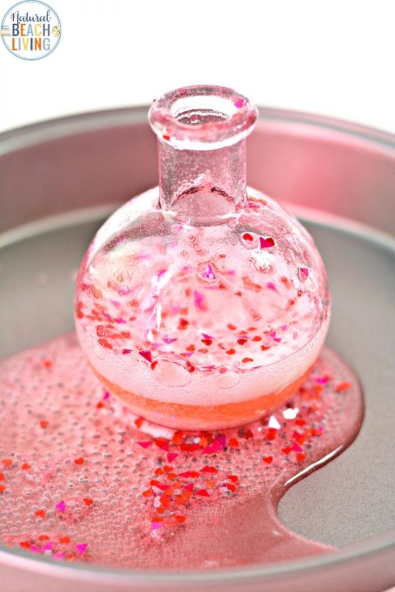 Valentine's Day Volcano - Baking soda and vinegar science experiment for kids