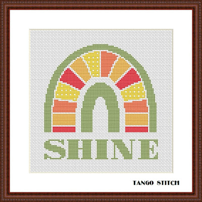 Boho SHINE rainbow orange green cross stitch embroidery pattern