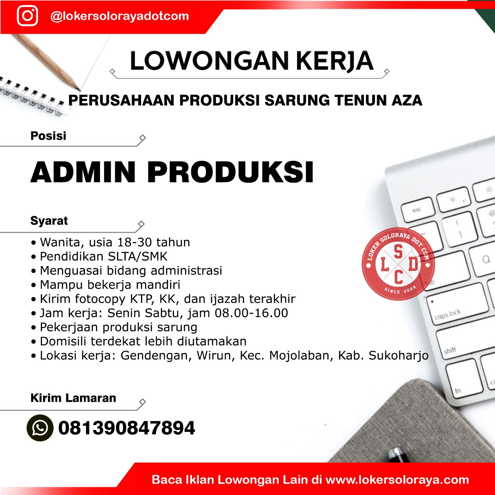 Loker Admin Produksi Sukoharjo di Sarung Tenun AZA