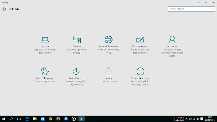 Tampilan PC setting windows 10