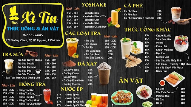 in menu đồ ăn vặt quán trà sữa