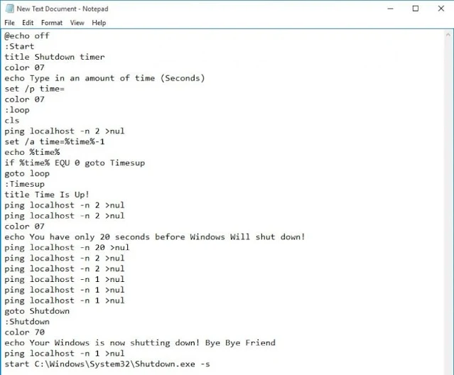 Matikan Windows Otomatis Menggunakan Notepad untuk Membuat Shutdown Timer