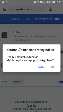 menghapus ekstensi chrome versi android