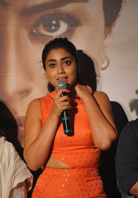 Shriya Saran Looks So Sexy in Orange figure Hugging Dress At Drishyam Movie Trailer Lanuch