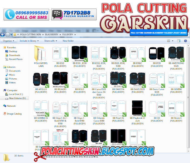 Pola Cutting Garskin BLACKBERRY FULLBODY [Paket Bisnis]