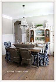French Country Farmhouse Dining Room-Wicker Chairs-Parson Chairs-Vintage- From My Front Porch To Yours