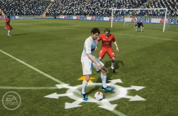 A screenshot of new skill move in FIFA 12 called 'Scoop Turn'