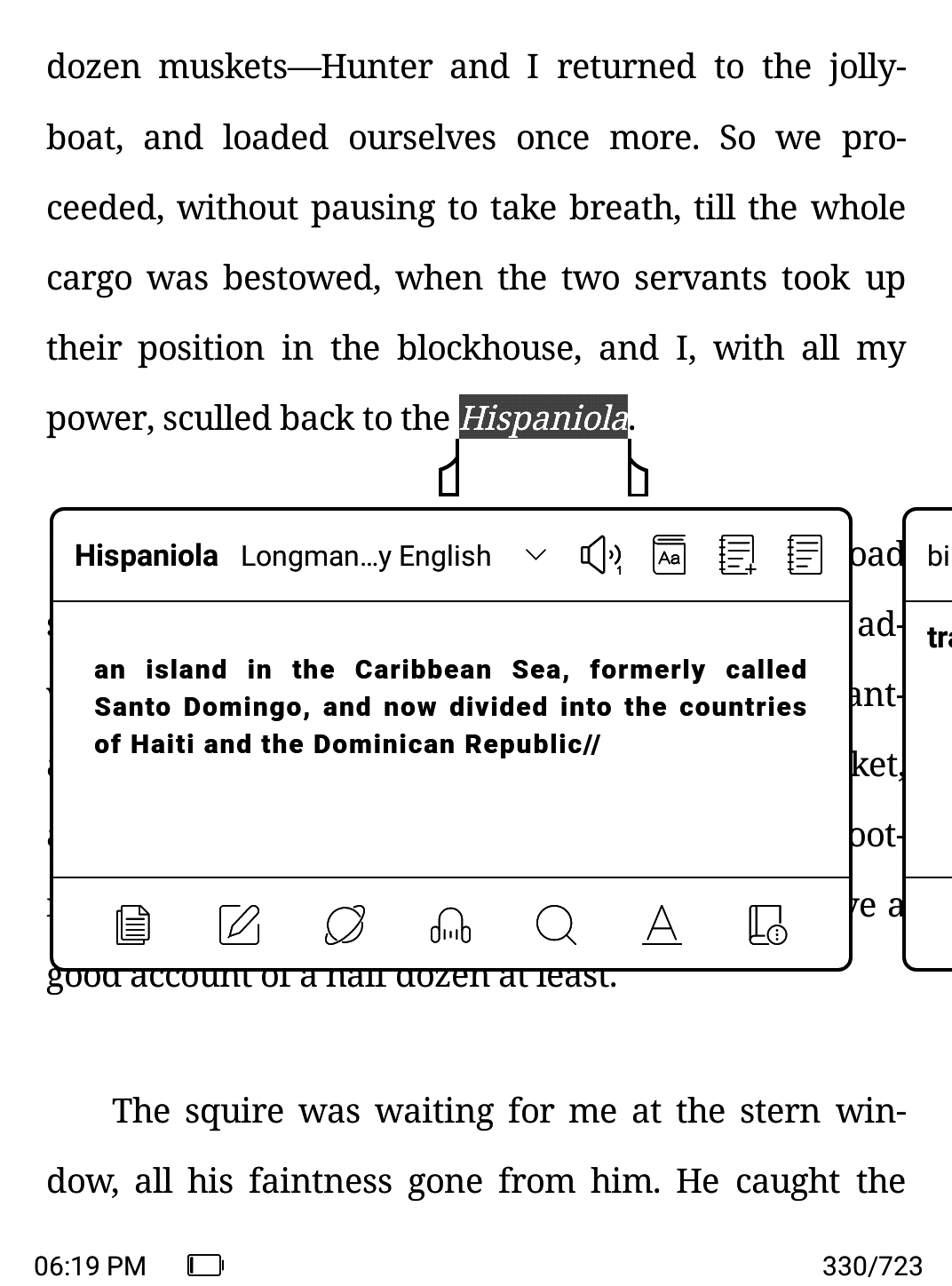 Czytnik Onyx Boox Poke 3 – tłumaczenie słowa Hispaniola w słowniku