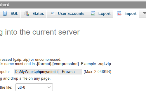 phpMyAdmin import database