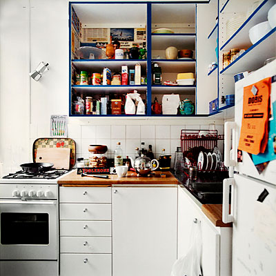 Blue and white cabinets