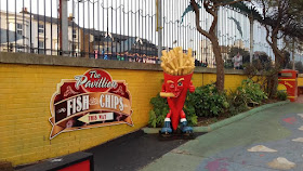 The 'Chip shop mascot man who is eating himself' at Southend's Adventure Island Theme Park