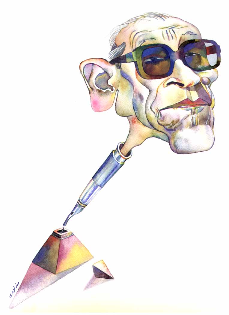 Naguib Mahfouz .. Caricature By Ali Mandalawi - Iraq