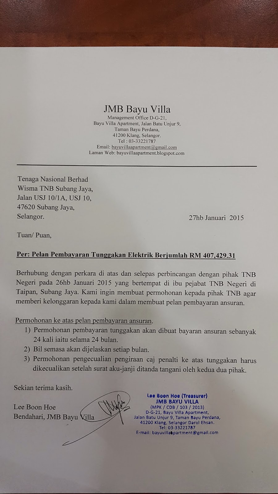 Contoh Surat Permohonan Bayaran Secara Ansuran