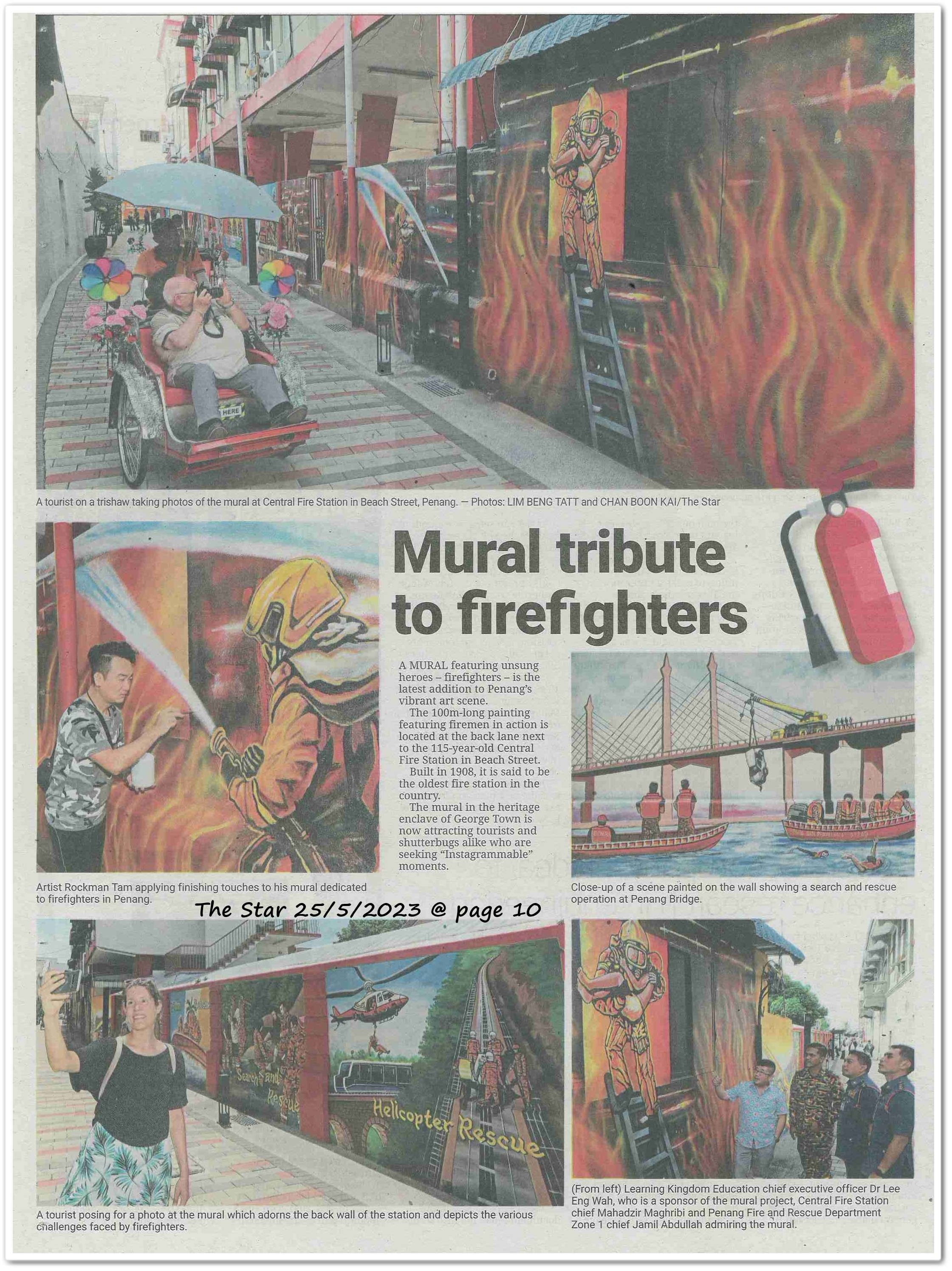 Mural tribute to firefighters - Keratan akhbar The Star 25 May 2023