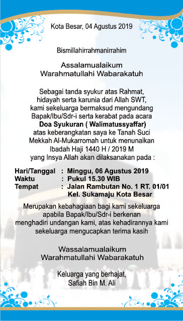 Contoh isi undangan walimatussafar haji