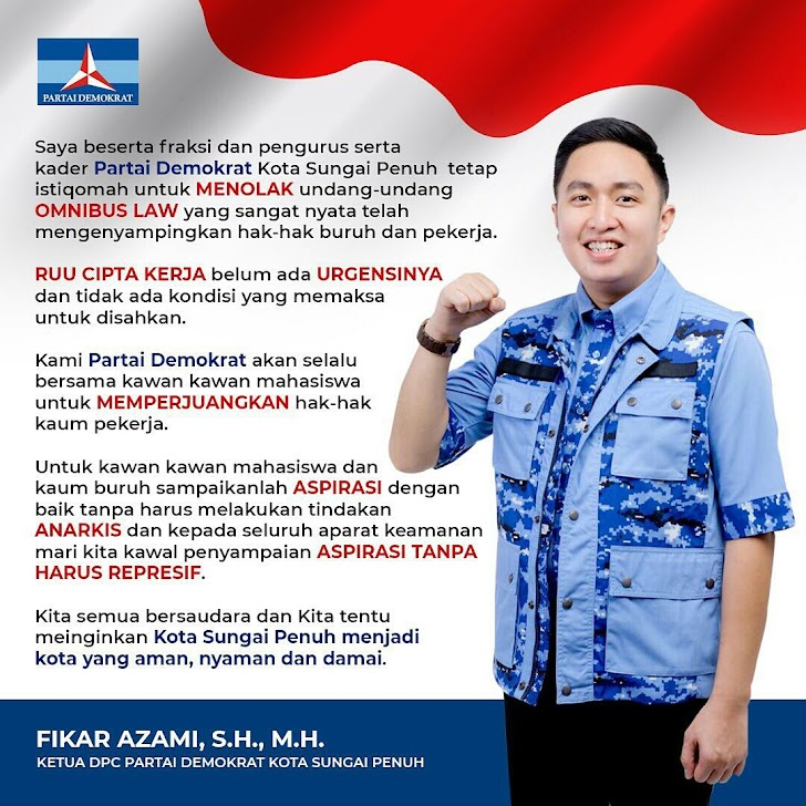 DPC Partai Demokrat Fikar Azami Instruksikan fraksi Demokrat Terima Kedatangan Aksi Demo Mahasiswa