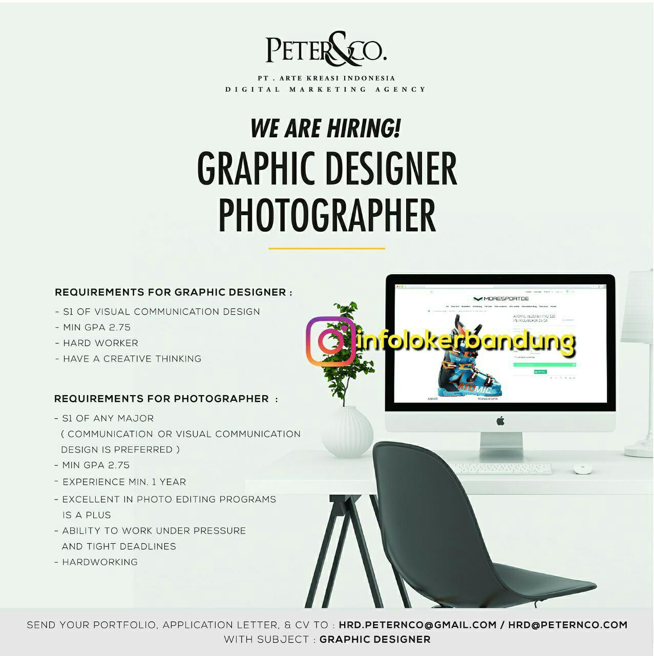 Lowongan Kerja Graphic Deigner & Photographer PT. Arte Kreasi Indoensia ( Peter&Co) September 2017